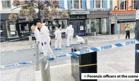  ??  ?? > Forensic officers at the scene