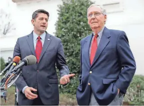  ??  ?? House Speaker Paul Ryan and Senate Majority Leader Mitch McConnell have work to do before a bill can go to President Trump’s desk. PABLO MARTINEZ MONSIVAIS/AP