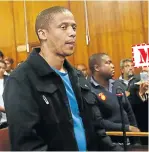  ?? Picture: Esa Alexander ?? Mortimer Saunders, who killed Courtney Pieters, right, in a packed court in Goodwood, Cape Town.