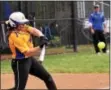  ?? BILL RUDICK — FOR DIGITAL FIRST MEDIA ?? Downingtow­n West’s Emily Williams smacks a double during Thursday’s win over Kennett.