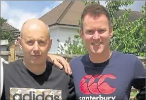  ?? ?? Referee Chris Bright with Ian Clark, the man he saved after performing CPR on him during a game at Sevenoaks Town FC