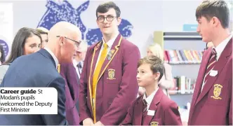  ??  ?? Career guide St Modan’s pupils welcomed the Deputy First Minister