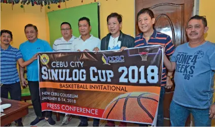  ?? (SUNSTAR FOTO/AMPER CAMPAÑA) ?? RETURN TO GLORY. Organizers of the Sinulog Cup ( from left) Edelio Abellanosa, Yayoy Alcoseba, Rico Navarro, Cebu City Councilors Jerry Guardo and Jun Gabuya, Edward Hayco and Danilo Villagraci­a hope their tournament will be the first step in reviving...