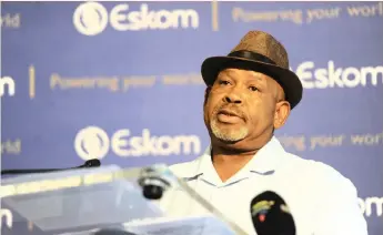 ?? African News Agency (ANA) ?? JABU Mabuza, Eskom’s group’s interim executive chairperso­n and acting group chief executive delivering Eskom’s interim results yesterday. Eskom poses the biggest risk to the SA economy, according to analysts. | NOKUTHULA MBATHA