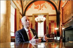  ?? AP/NATI HARNIK ?? Nebraska Gov. Pete Ricketts talks in January a few months before his decision to veto a bill that called for creation of a complete count committee. He said committees in his state are already doing the work that such a committee would do.