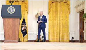  ?? Associated Press ?? ■ President Joe Biden arrives to speaks at a news conference Wednesday in the East Room of the White House in Washington.