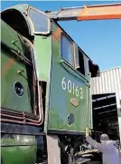  ??  ?? Above: Following its routine winter maintenanc­e, the cab of Tornado is seen being lowered back into place at Leeming Bar on February 26. A1SLT.