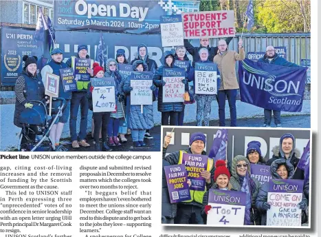  ?? ?? Picket line
UNISON union members outside the college campus