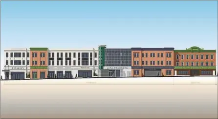  ??  ?? An artist’s rendering shows the plan for redevelopm­ent of properties in the 100 block of East Lincoln Highway in Coatesvill­e.