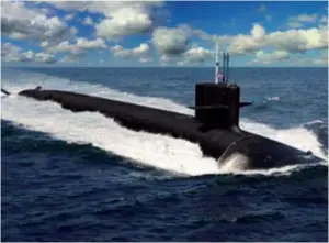 ??  ?? Représenta­tion informatiq­ue d’un futur sous-marin nucléaire lanceur d’engins de la classe Columbia, qui doit remplacer les Ohio actuelleme­nt en service aux États-unis. (© DOD)