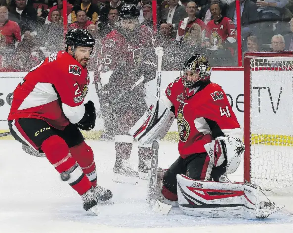  ?? — POSTMEDIA NEWS FILES ?? Ottawa Senators goaltender Craig Anderson saw 46 shots from the Pittsburgh Penguins in Game 6 on Tuesday. The Senators say they want Game 7 to be simpler — winger Clarke MacArthur says the plan for the Pens is to ‘bore them out of the building.’