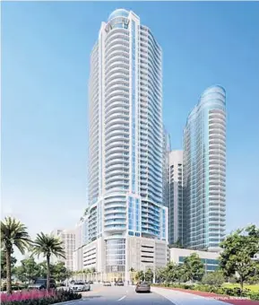  ?? LEVY PUBLIC RELATIONS/COURTESY ?? The Kolter Group is constructi­ng a luxury mixed-use tower of hotel rooms and condos known as 100 Las Olas, seen in this artist’s illustrati­on, in downtown Fort Lauderdale at 100 E. Las Olas Blvd.