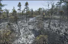  ?? COMMUNICAT­IONS NOVA SCOTIA — THE CANADIAN PRESS VIA AP ?? Department of Natural Resources and Renewables firefighte­rs Walter Scott, left, and Zac Simpson work on a fire in Shelburne County, Nova Scotia.