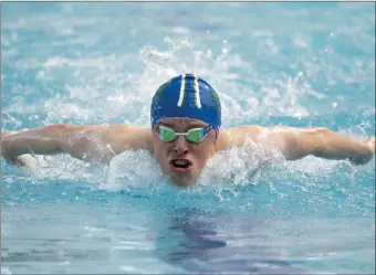  ??  ?? Denis Kilbride in action for New RossSwimmi­ng Club at the recent swimming gala at the Apex.