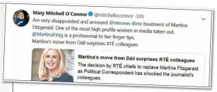  ??  ?? dismay: Junior Minister Mary Mitchell O’Connor, below, yesterday expressed her disappoint­ment in a tweet and said Martina Fitzgerald, left, was ‘taken out’