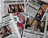  ?? Marco Ugarte / Associated Press ?? Headlines in Mexico point to Donald Trump’s victory over Hillary Clinton. Mexico’s economy has created 2.9 million jobs over four years, compared with 10.2 million in the U.S.