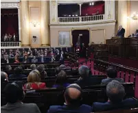  ?? (Haim Zach/GPO) ?? PRESIDENT REUVEN RIVLIN addresses the Spanish parliament in Madrid yesterday.