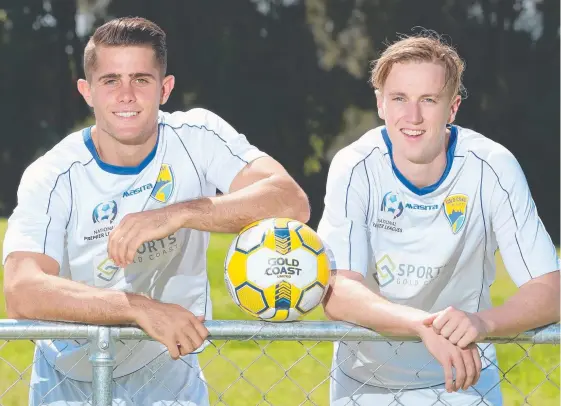  ?? Picture: GLENN HAMPSON ?? Jack Gates (right), pictured with Gold Coast United teammate Dean Wernerson, is loving life at his new club.