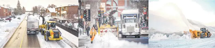 ?? ?? Combinatio­n picture shows snow removal operation in Montreal, Quebec, Canada.