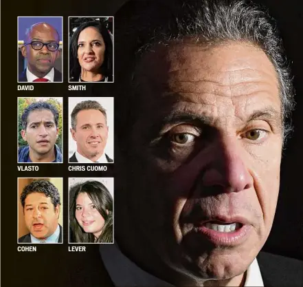  ?? Will Waldron / Times Union ?? DAVID
VLASTO
COHEN
SMITH
CHRIS CUOMO
LEVER
Emails, texts and chats are well-detailed in the attorney general’s report on Gov. Andrew M. Cuomo’s conduct. They show some of his advisers were deeply involved in defensive efforts, others on the periphery.