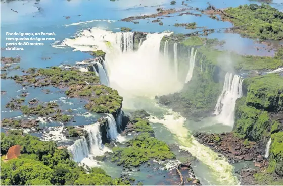  ?? ?? Foz do Iguaçu, no Paraná, tem quedas de água com perto de 80 metros de altura.