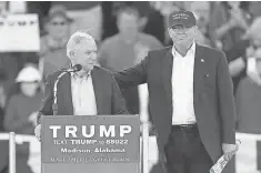  ?? JOHN BAZEMORE, AP ?? Presidenti­al candidate Donald Trump and Sen. Jeff Sessions, R- Ala., at a campaign rally in Madison last year.