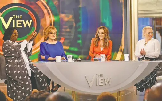  ?? JENNY ANDERSON/WALT DISNEY TELEVISION ?? The View, featuring co-hosts Whoopi Goldberg, left, Joy Behar (who is taking a break from the show), Sunny Hostin and Meghan Mccain, was without the energy and enthusiasm of its live studio audience for most of this week. The View is among several daytime shows filming without fans due to the coronaviru­s pandemic.