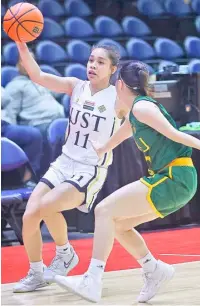  ?? PHOTOGRAPH COURTESY OF UAAP ?? BRIGETTE Santos and the UST Tigresses are on the brink of grabbing a Final Four incentive following a 106-85 win over the FEU Lady Tamaraws.