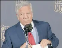  ?? — THE ASSOCIATED PRESS FILES ?? New England Patriots owner Robert Kraft said he will not oppose the punishment the NFL handed down last week.