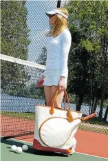  ??  ?? Tennis, anyone? Anne-Marie Olson, left and above, says the industry is ripe for her luxury sporting accessorie­s.