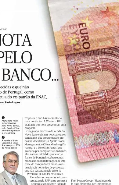  ??  ?? Alexandre Alves fez propostas pelo Novo Banco, pelo Banif e Efisa. Nenhuma passou o crivo inicialA venda, a 18 de Outubro: a Lone Star comprou 75% do Novo Banco