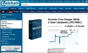 ??  ?? Einige Preissuchm­aschinen zeigen die Preisentwi­cklung der vergangene­n Wochen und Monate an. Der „Preisalarm“schickt Ihnen eine Mail, wenn das Produkt unter Ihren „Wunschprei­s“fällt.