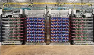  ?? Google photos via New York Times ?? This photo provided by Google shows its data center, which house the company’s tensor processing units. The internet giant says it would allow other companies to buy access to those chips through its cloud computing service.