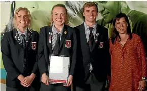  ??  ?? Sophia Campbell, Sophie Brown, Thomas Aston-Brien with Terry Shubkin, chief executive, Lion Foundation Young Enterprise Scheme.