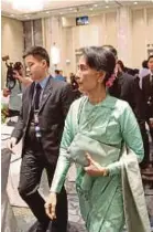  ??  ?? Myanmar Foreign Minister Aung San Suu Kyi in Singapore yesterday.