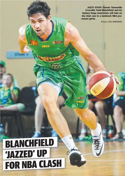  ?? Picture: ZAK SIMMONDS ?? JAZZY STUFF: Former Townsville Crocodile Todd Blanchfiel­d and his Sydney Kings teammates will take on the Utah Jazz in a landmark NBA preseason game.