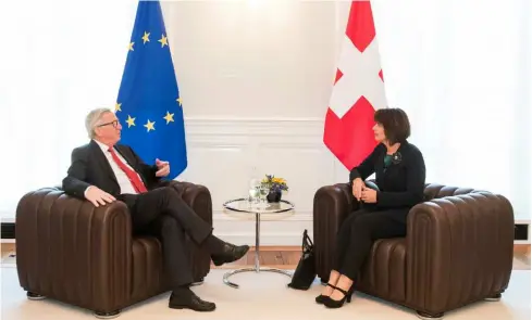  ?? KEYSTONE ?? Clima disteso tra Jean-Claude Juncker e Doris Leuthard