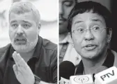  ?? MIKHAIL METZEL AND AARON FAVILA/AP ?? Novaya Gazeta editor Dmitry Muratov, left, and Rappler Executive Editor Maria Ressa were awarded the Nobel Peace Prize on Friday.