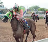  ?? IAN ALLEN/PHOTOGRAPH­ER ?? WONG DON (Anthony Thomas) winning the O & S Tack Room Trophy.