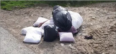  ??  ?? Fly tipping at Beaulieu and right, people continue to leave items at overflowin­g clothes and bottle banks.