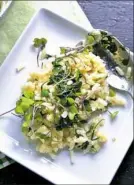  ?? Gretchen McKay/Post-Gazette ?? Sweet Pea Oven Risotto with Garlicky Microgreen­s.