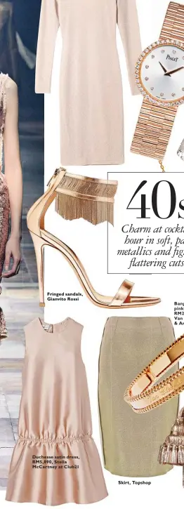  ??  ?? Fringed sandals, Gianvito Rossi Duchesse satin dress, RM5,890, Stella McCartney at Club21
Skirt, Topshop