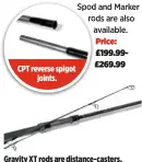  ??  ?? CPT reverse spigot joints. Gravity XT rods are distance-casters.