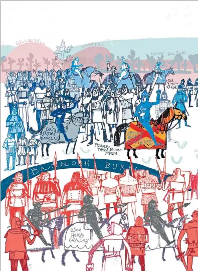  ??  ?? An illustrati­on by Jill Calder from Robert The Bruce, King of Scots, reveals the vital statistics at Bannockbur­n when Robert the Bruce took on Edward II on June 24, 1314