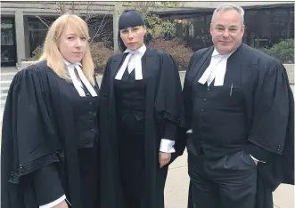  ??  ?? Lawyers Andrea Urquhart, left, Tonii Roulston and Allan Fay have told a judge that delays in a Red Deer triple murder trial could cause scheduling conflicts for them that will affect other serious cases.