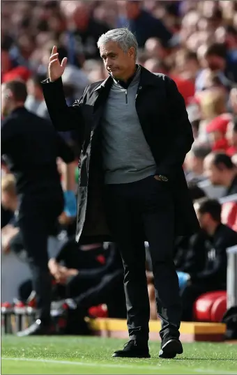 ??  ?? Manchester United manager Jose Mourinho during the 0-0 draw at Anfield.