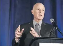  ?? Rich Pedroncell­i Associated Press ?? BROWN, here addressing a California water group, met Monday with the head of the Federal Emergency Management Agency.