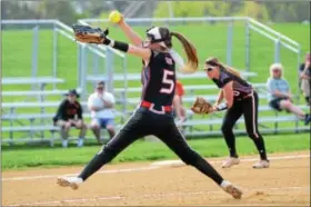  ?? SAM STEWART - DIGITAL FIRST MEDIA ?? Boyertown pitcher Allison Melahn delivers during the third inning of the Bears’ 7-2 victory over Perkiomen Valley. Melahn went the distance, striking out two while allowing four hits in her seven innings of work.