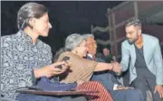  ??  ?? Virat Kohli greets actor Sharmila Tagore with former India women’s team skipper Anjum Chopra (left) looking on.