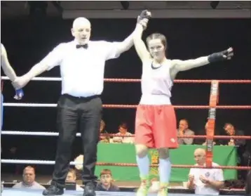  ??  ?? Enniskerry Boxing Club’s Daina Moorehouse gets the decision at the National Stadium.